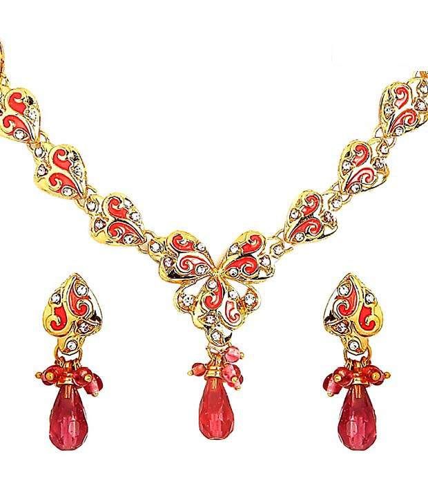 Sharnam Art Pretty Pink & Golden Necklace Set Buy Sharnam Art Pretty