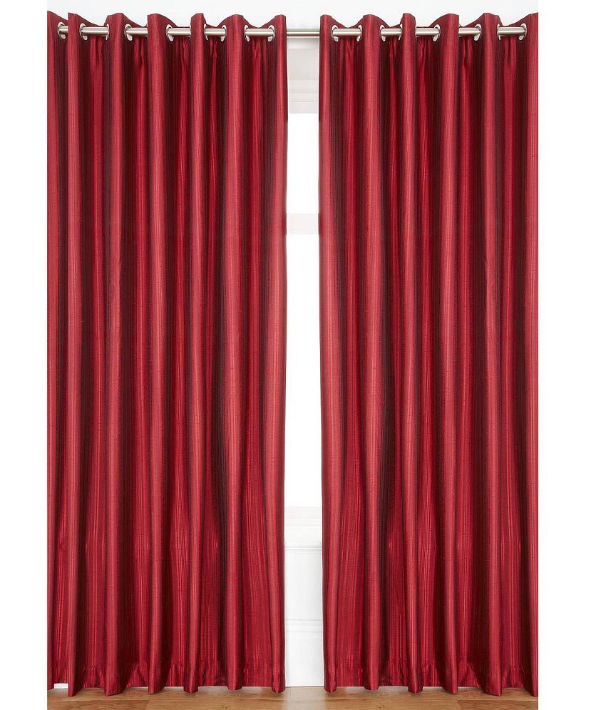     			Homefab India Plain Semi-Transparent Eyelet Window Curtain 5ft (Pack of 2) - Indian Red