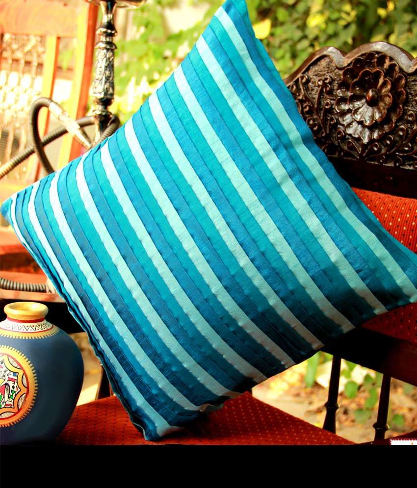 Unravel India Jaipuri Deep Sky Blue Striped Cushion Cover Set Of 5