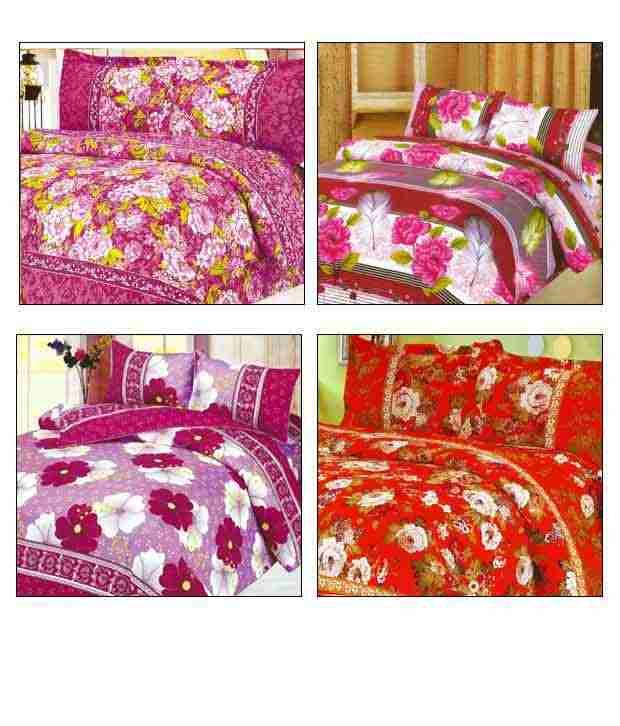 Azaa Lovely Double Bed Sheets Combo of 4 Buy Azaa Lovely Double Bed