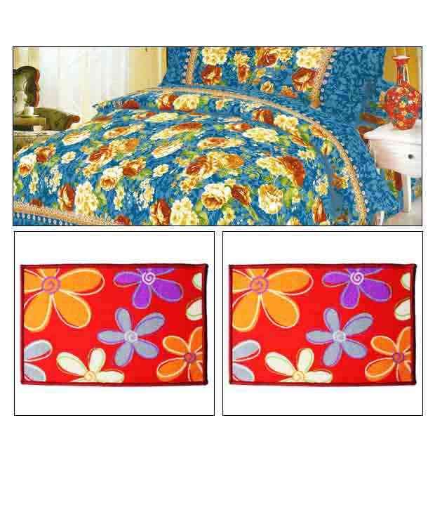 Home Candy Chic Combo Of Double Bed Sheet Set & 2 Doormats Buy Home