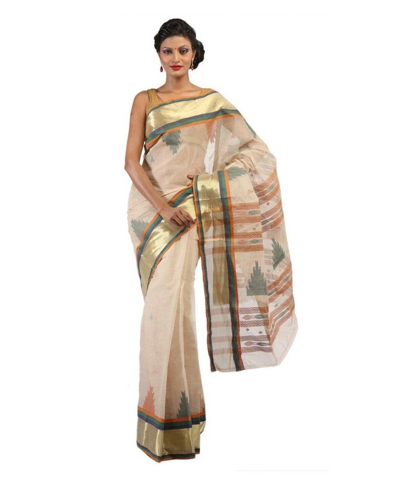 Kolkata Kaarigari Gray Hand Embroidered Cotton Sarees - Buy Kolkata ...