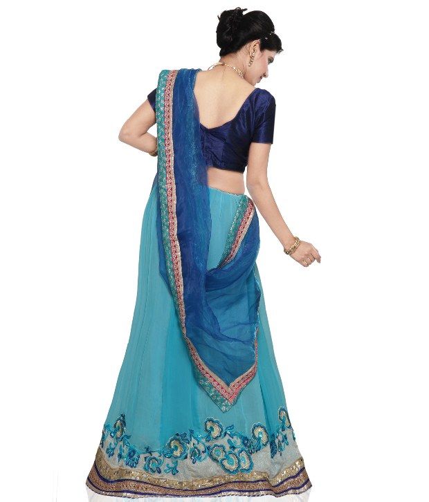 Utsav Fashion Blue Embroidered Pure Georgette Unstitched Lehengas - Buy ...