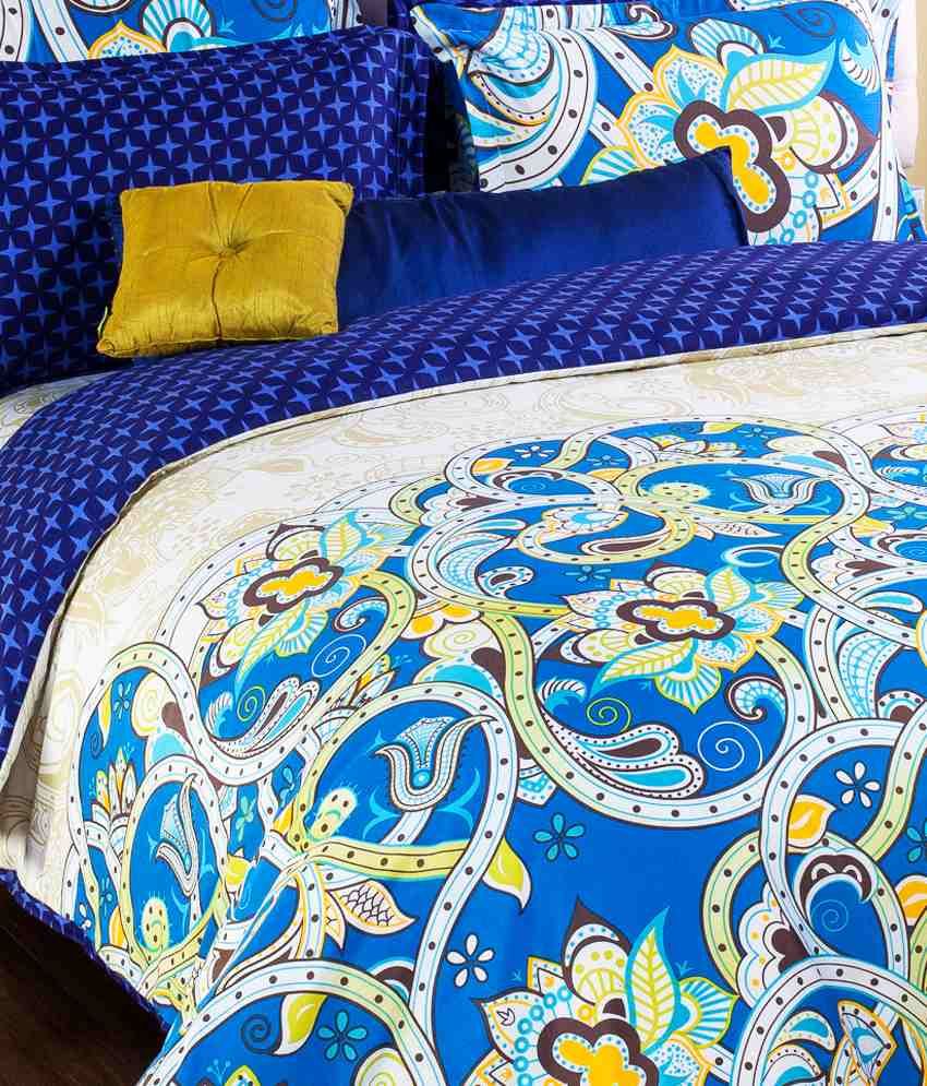 Portico New York Evita Blue 1 Double Bedsheet & 4 Pillow Covers 300
