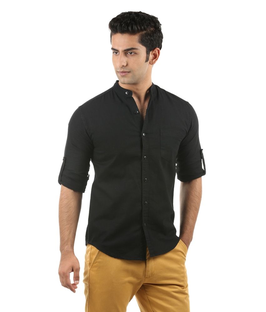 Nick&Jess Mens Black Linen Chinese Collared Casual Shirt - Buy Nick ...