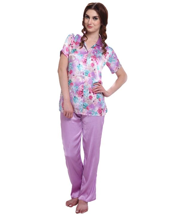 printed satin night suit