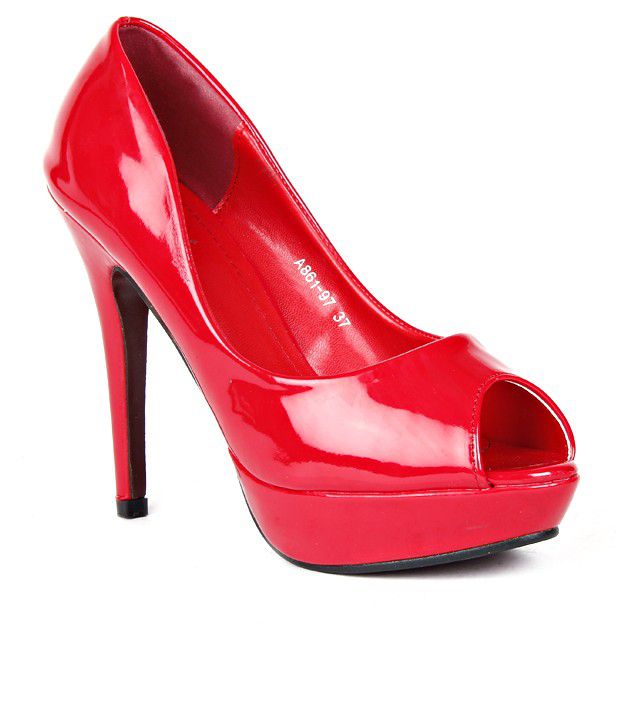 Reyna Glamorous Red Peep Toe Heeled Pumps Price in India- Buy Reyna ...