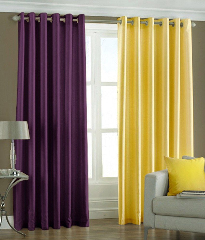 Flano Plain Eyelet Curtain 9ft ( set of 2 )- Purple & Yellow - Buy ...