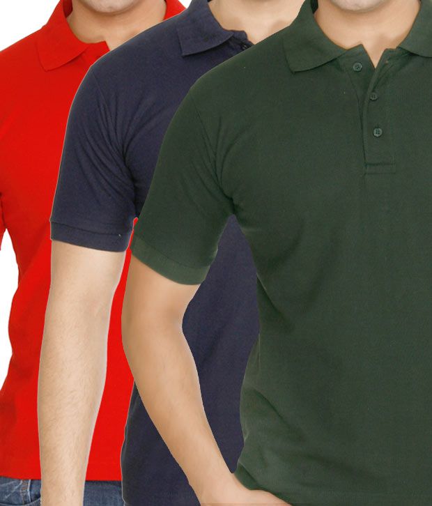 Weardo Red-Blue-Green Pack Of 3 Polo T-Shirts