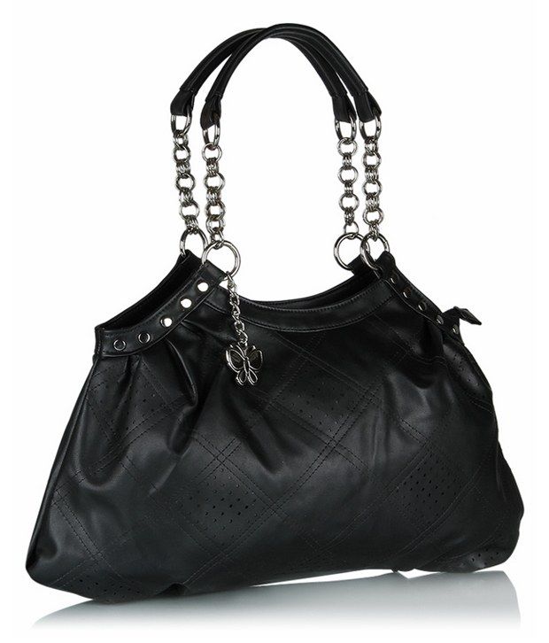     			Butterflies Black Faux Leather Shoulder Bag