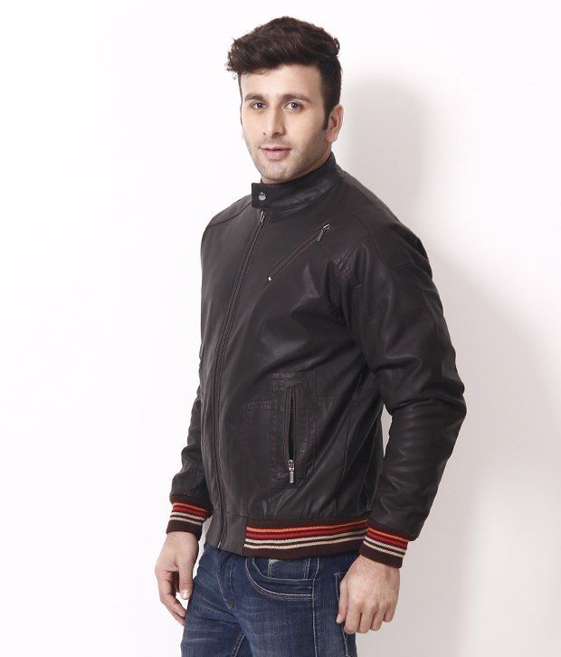 Priknit Dark Brown High Neck Leather Jacket - Buy Priknit Dark Brown ...