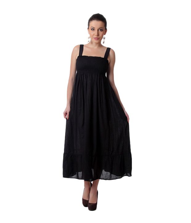 TeeMoods Black Cotton Maxi Dress - Buy TeeMoods Black Cotton Maxi Dress ...