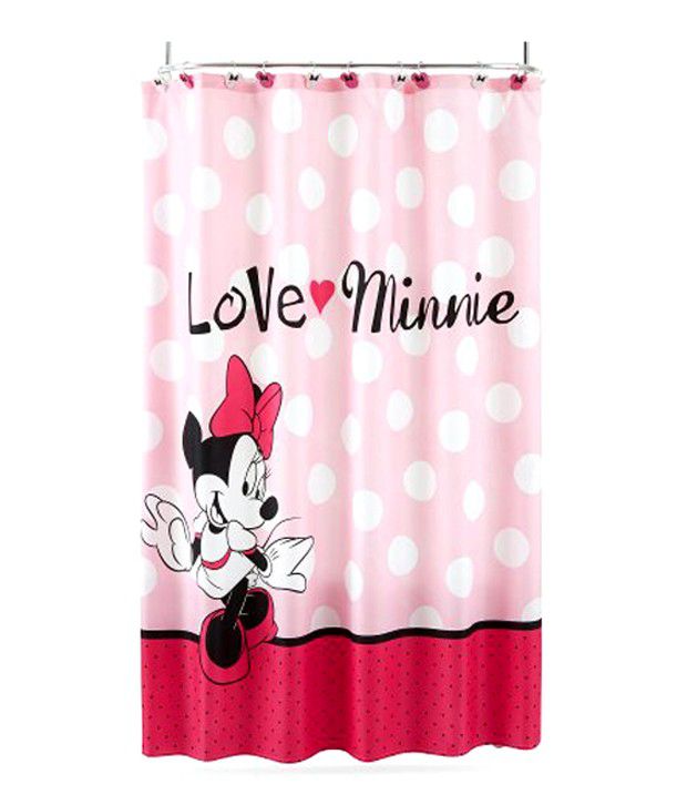 Disney Minnie Fabric Mouse Shower, Pink Minnie Mouse Shower Curtain Set Up