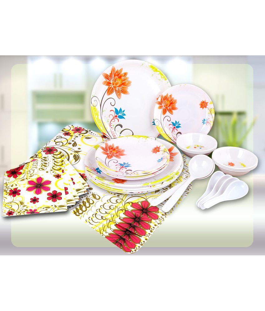 Birdie Floral Melamine Dinner Set With Free Table Mats 24 Pieces Buy