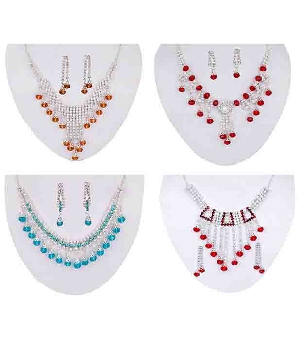 Sharnam Art Four Glittering Rhinestone Necklace Sets Combo Buy