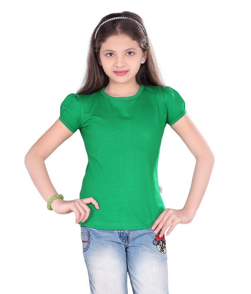     			Sini Mini Cute Girls 2 Pcs Combo Top Green And White Melange