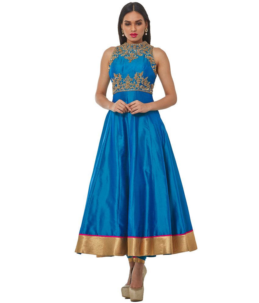 Tamanna Blue Embroidered Chanderi Stitched Anarkali Salwar Suits - Buy ...