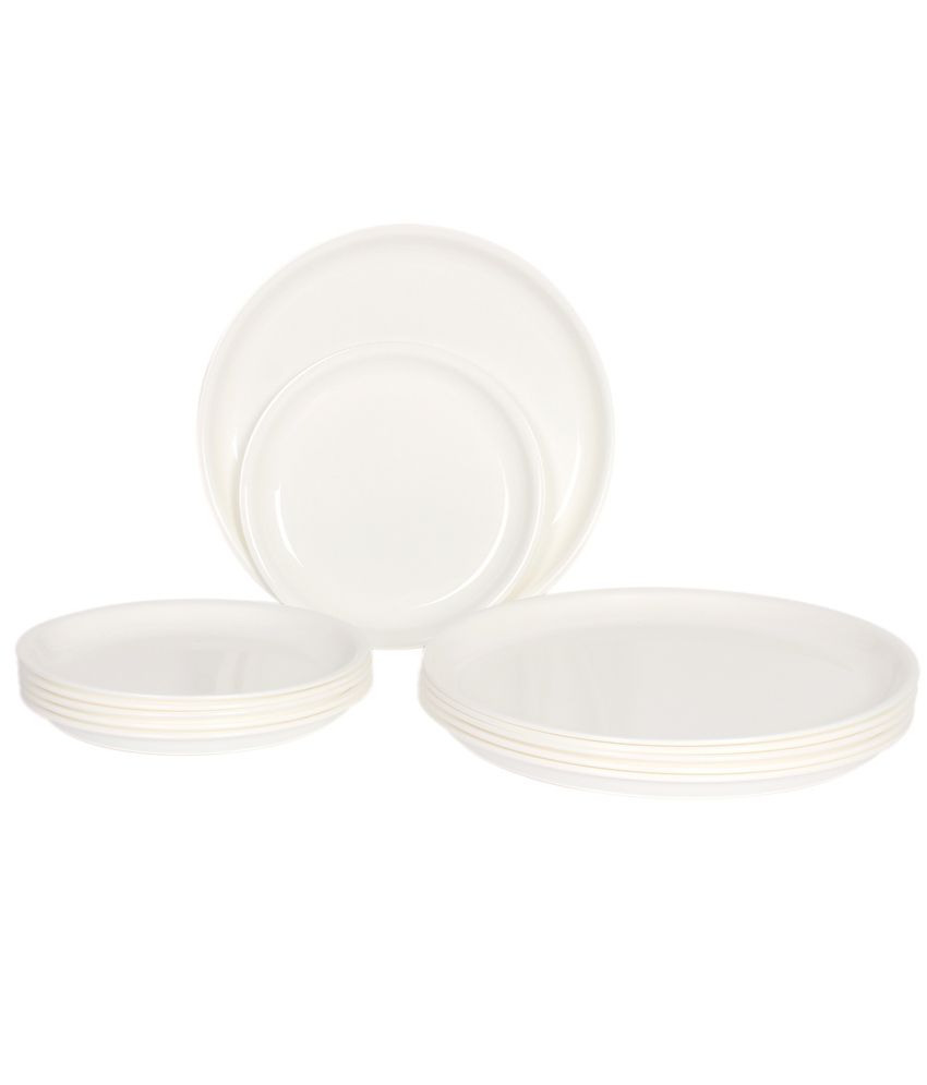 Gluman White Round Microwave Safe Dinner Plate Set - 12 Pcs: Buy Online