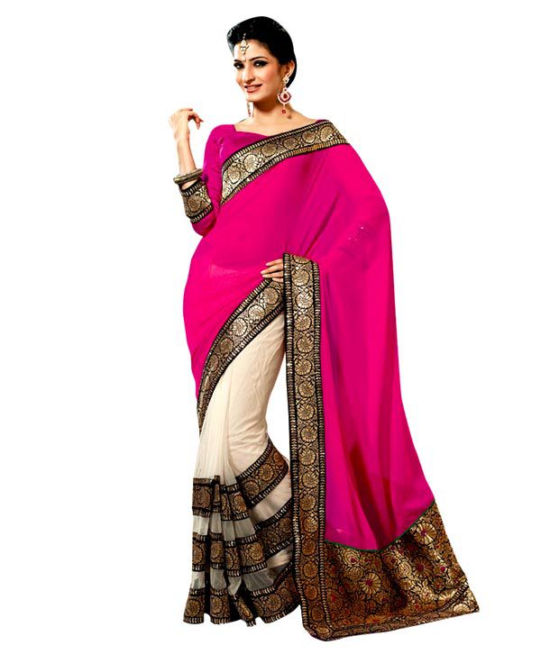 Bhavi Half Georgette Half Net Saree With Blouse Piece Buy Bhavi Half Georgette Half Net Saree With Blouse Piece Online At Low Price Snapdeal Com