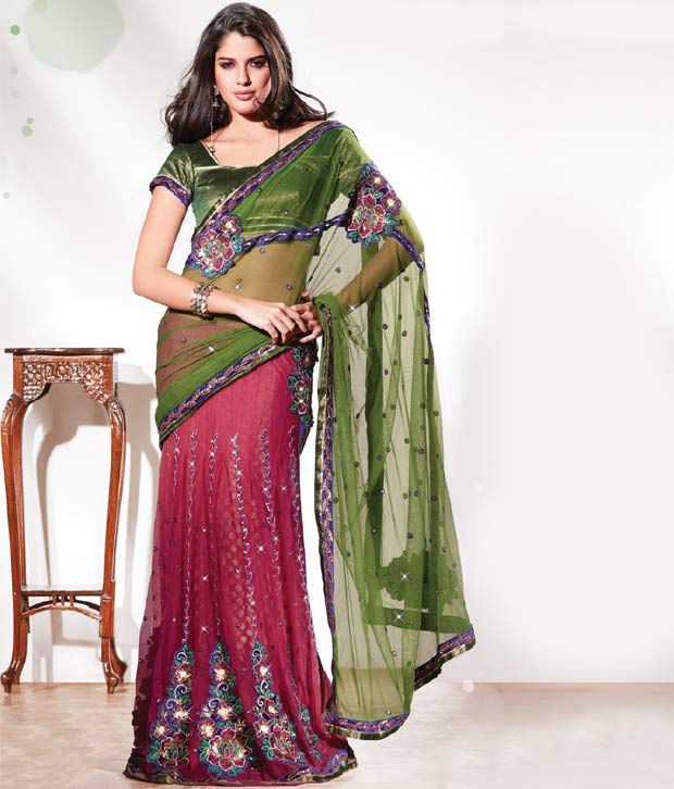 Moh Manthan Green Net Saree - Buy Moh Manthan Green Net Saree Online at ...