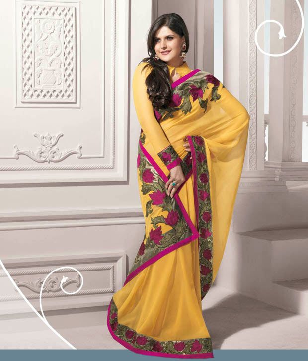 zareen khan in yellow saree