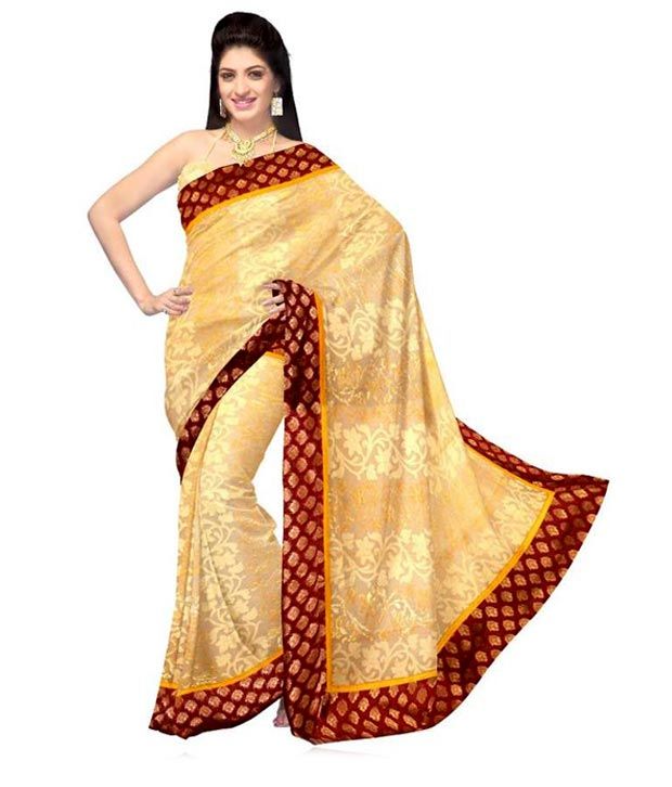 Unnati Silks Traditional Cream Pure Silk Blend Jute Silk Saree - Buy ...