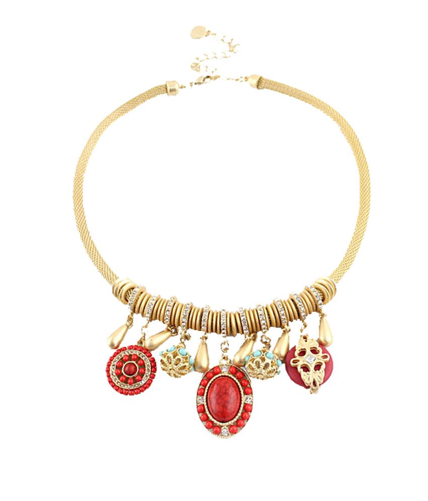 Fayon Trendy Costume Red Gemstone Swarna Mahal Charm Necklace - Buy ...