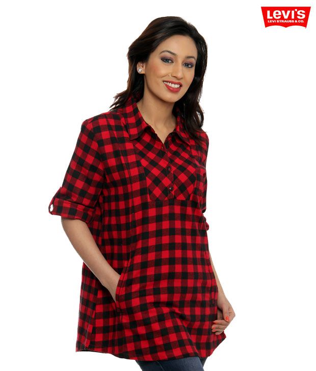 levi's red black checked shirt