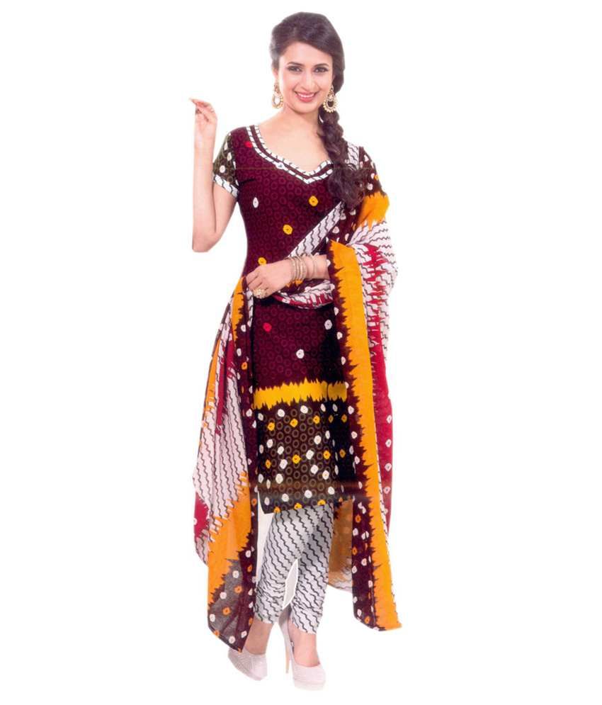 Shree Ganesh Clothing Brown Printed Cotton Dress Material - Buy Shree Ganesh Clothing Brown 