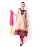 British Terminal Pink Embroidered Art Crepe Stitched Anarkali  Salwar Suit