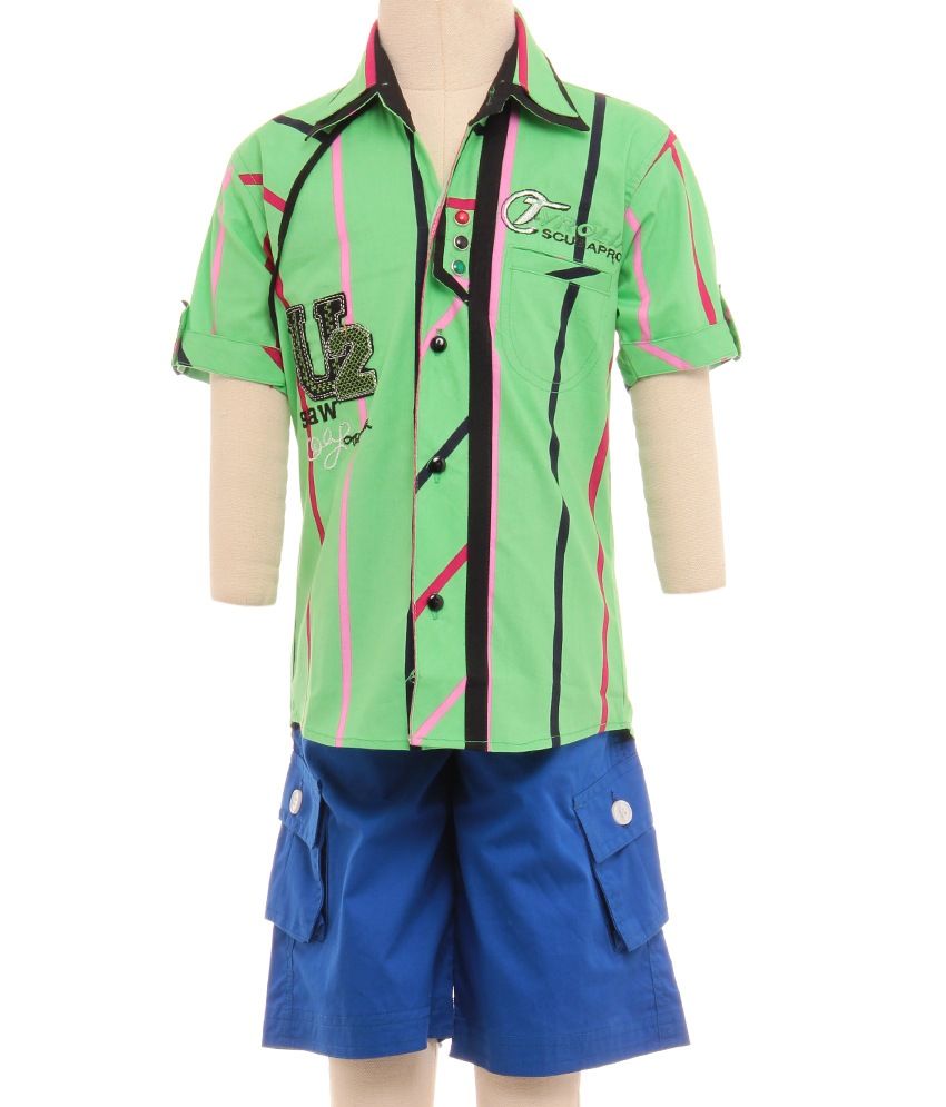     			British Terminal Half Sleeves Stylish Green Classical Cool Look Shirts For Kids