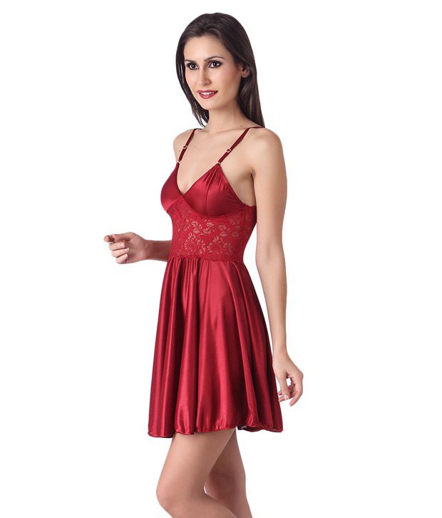 Buy Masha Maroon Satin Baby Doll Dresses Online at Best Prices in India ...