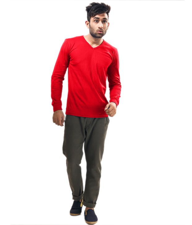 Unisopent Designs Red Full Cotton V-Neck T-Shirt - Buy Unisopent ...