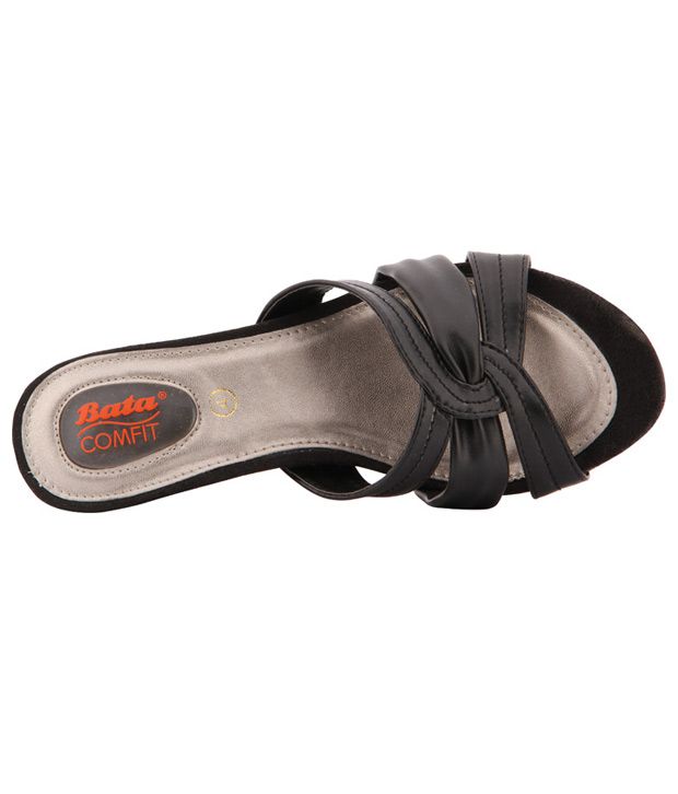 Bata Comfit Black Wedge Heel Sandals - Buy Bata Comfit Black Wedge Heel ...