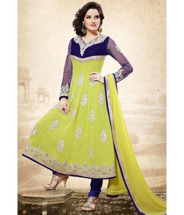 Utsav Fashion Green Embroidered Pure Georgette Stitched Anarkali Salwar