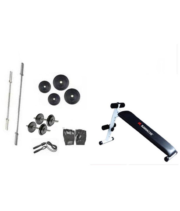 Protoner Home Gym Weight Lifting 48 Kg + Kamachi Situp Bench + Rods