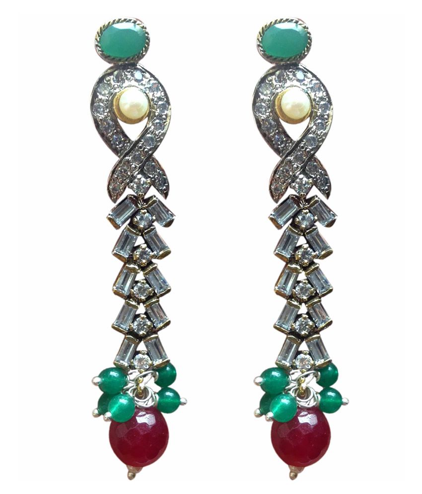 Aishwarya Jewellers Crystal And Ruby Emerald Studded Danglers - Buy ...