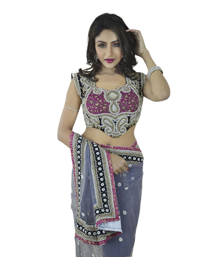 Amyra By Odhni Silver Grey Color Full Net Fabric Saree Buy Amyra By