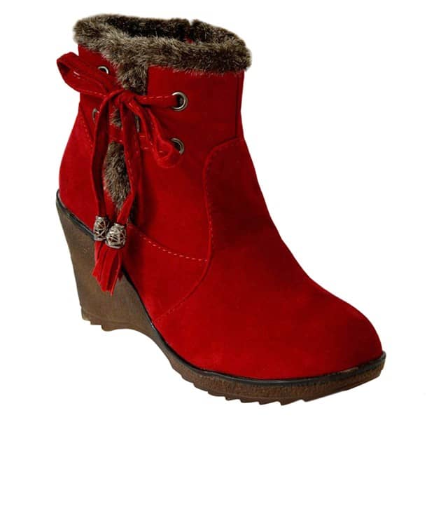 womens red wedge boots