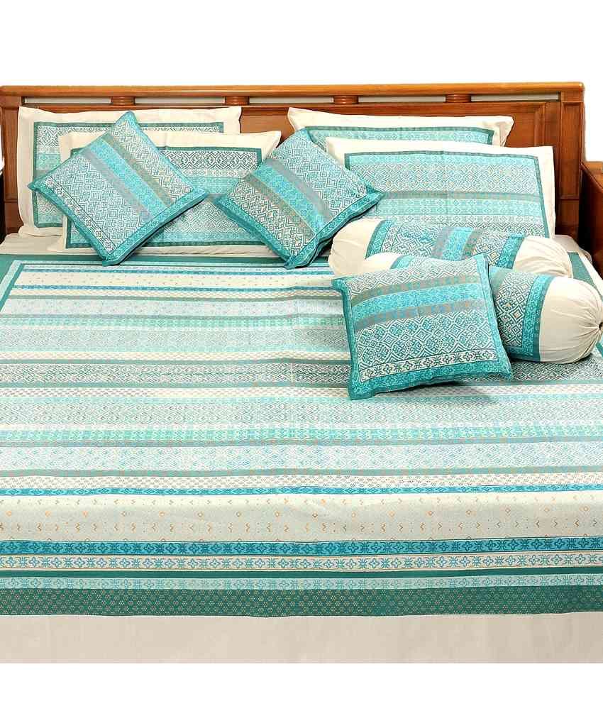 Heritage Blue Ethnic Cotton Double Bed Sheet With 2 Pillow Covers Anokhi Gold Buy Heritage 