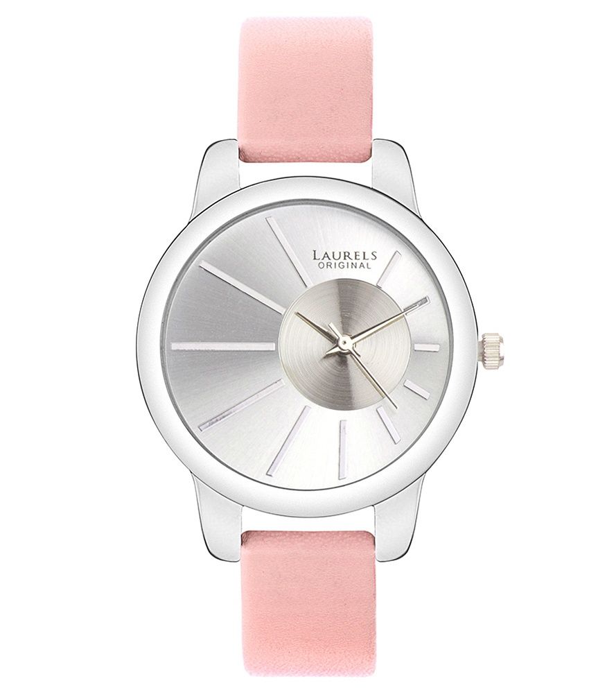     			Laurels Upgrades Silver & Pink Analogue Wrist Watch for Women