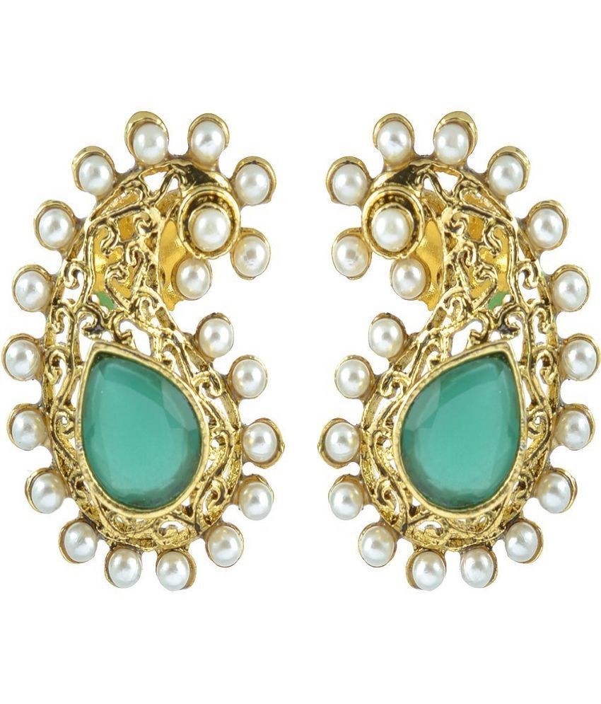     			The Jewelbox Pearl Emerald Paisley Diamond Earrings