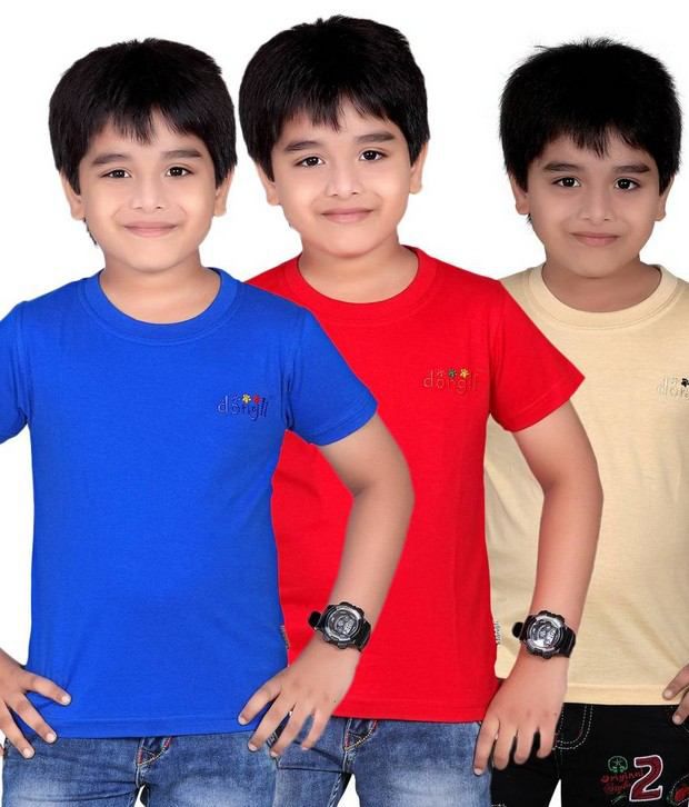Dongli Pack of 3 Brave Boys Multi Colors Half Sleeves T-Shirts