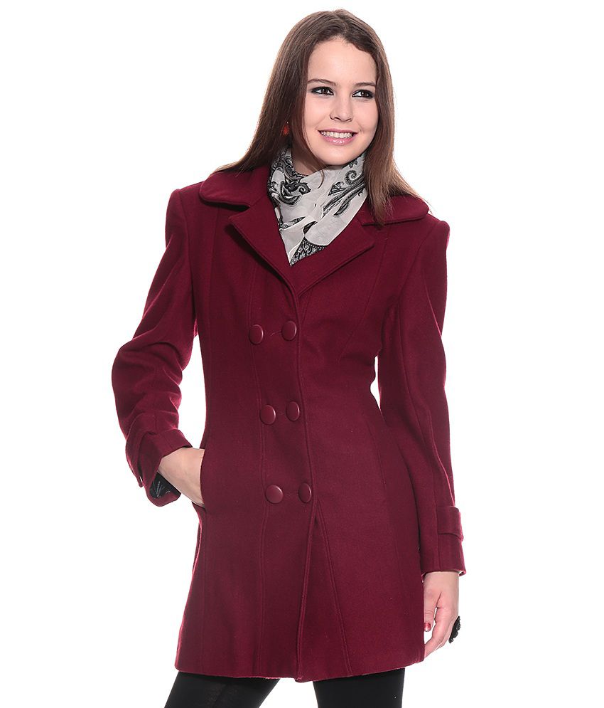 Buy Mustard Maroon Woollen Regular Collar Overcoat Online at Best ...