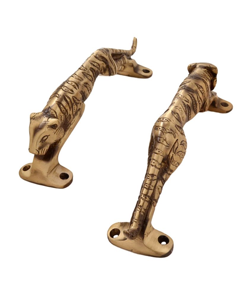 Two Moustaches Brass Designer Jaguar Door Handle Set Two Moustaches Brass Designer Jaguar Door Handle Set