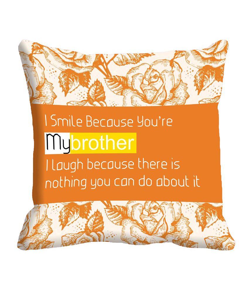 Mesleep Orange Contemporary Satin Cushion Cover (digitally Printed My Brother Raksha Bandhan