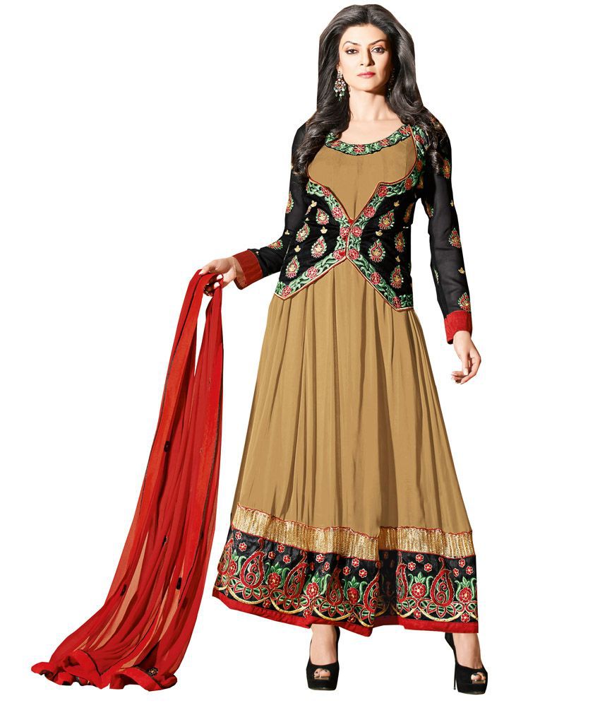 Ajay And Vijay Multi Pure Georgette Semi-Stitched Embroidered Dress ...