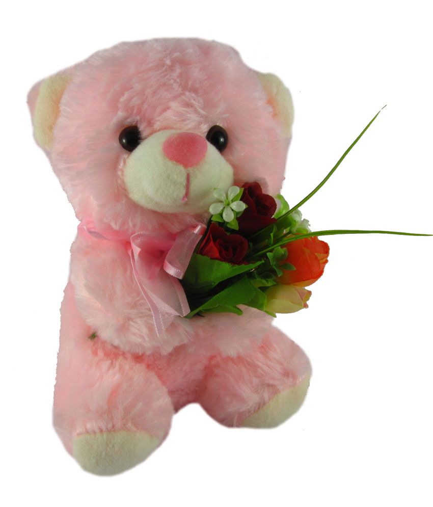     			Tickles Soft Stuffed Cute Teddy with Red Rose for Kids Boy Girl Gift (Size: 20 cm Color: Pink)