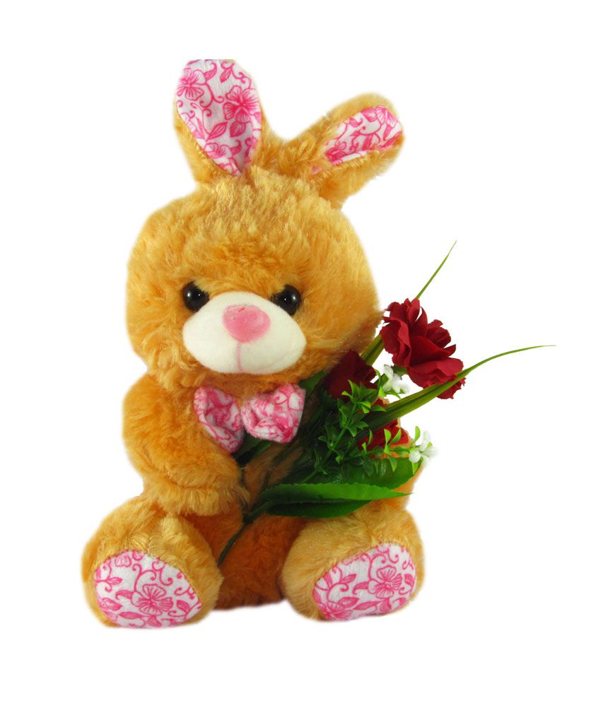     			Tickles Cute Soft Stuffed Rabbit with Roses Kids Boy Girl Gift (Size: 18 cm Color: Cream)