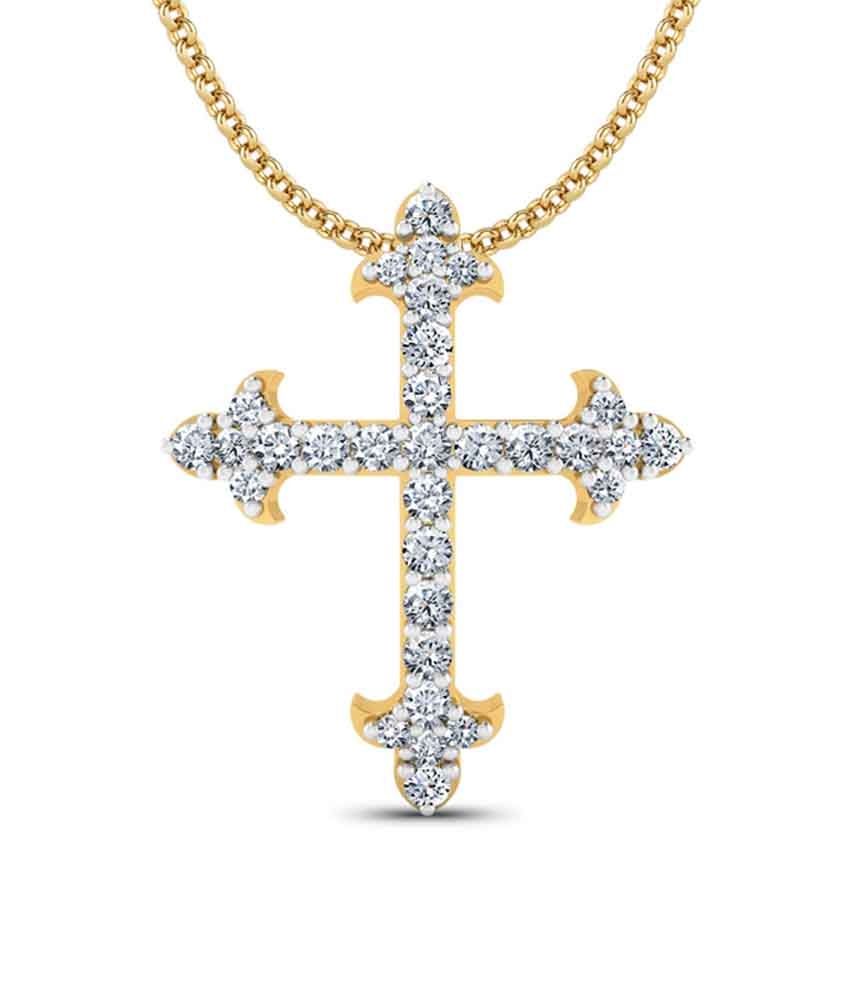 Jewel Berry Jesus Cross Pendant Hallmark 14Kt Gold with Certified SI/IJ